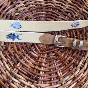 World Wide Sportsman Tan Fish Pattern Belt size 32 preppy embroidered